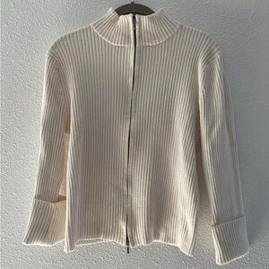 L.L. Bean Cream Ribbed Women's Zip-Up